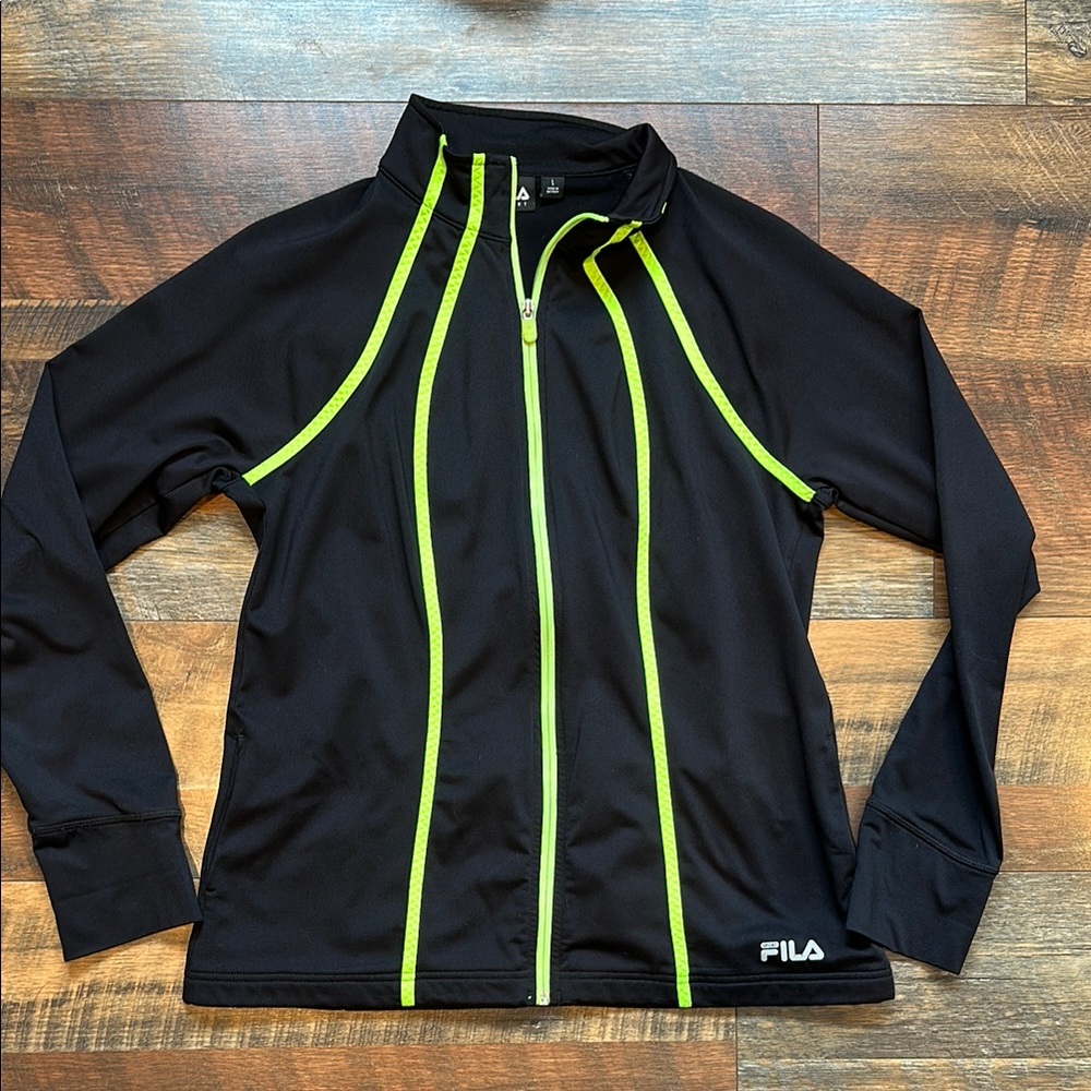 Fila Black Jacket with Neon Green Accents size large